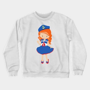 Boat Captain, Skipper, Orange Hair, Cute Girl Crewneck Sweatshirt